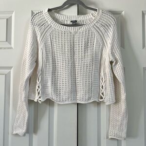 Aerie White Crotchet Long Sleeve Sweater